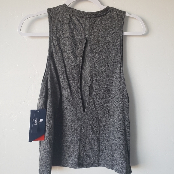Womens Reebok workout tank top heathered black sz M slit on back - Picture 4 of 5